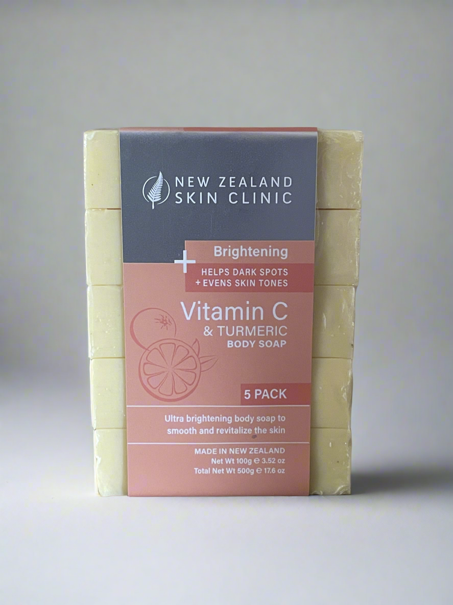 Brightening Body Soap - Vitamin C & Turmeric, 5 Pack, 100g each, Made in New Zealand.