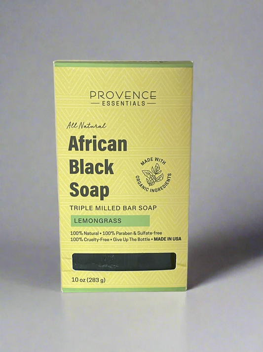 Provence Essentials All Natural African Black Soap - Lemongrass. 100% Natural, Paraben & Sulfate-Free, Cruelty-Free